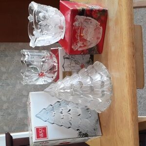 Boxed Mikasa Clear Holiday Crystal Tealight & Votive Candle Holders